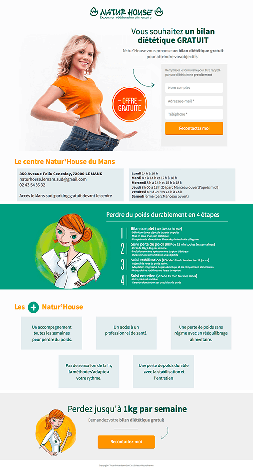 naturhouse ads demande rappel landing page