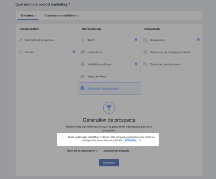 Visuel Split Testing Checkbox