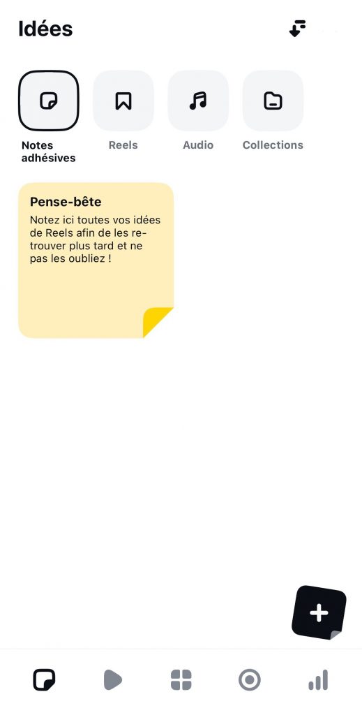 Onglet idée de l'application Edits avec une note